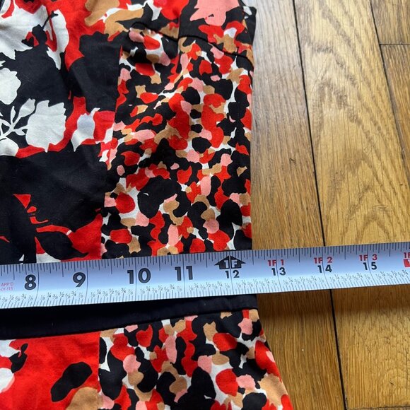 French Connection Size 2 Red Orange Black Floral Print V-Neck Sheath Mini Dress - Picture 14 of 16